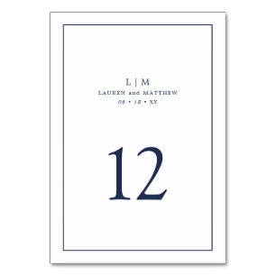 Lauren Navy Blue Monogram Elegant Wedding Tischnummer