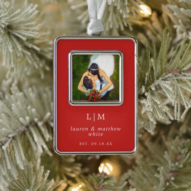 Lauren Red Monogram Elegant Rahmen-Ornament Silber (Baum)