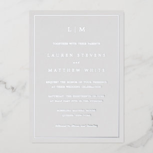 Lauren Silver Monogram Elegant Wedding Folieneinladung