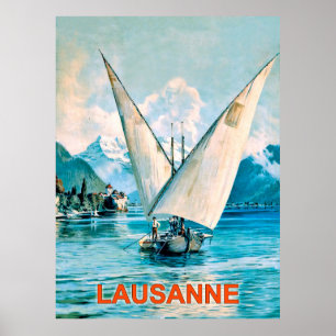 Lausanne, Genfersee, Schweiz, Vintage Poster