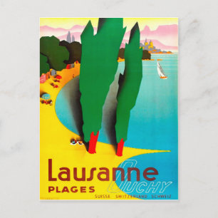 Lausanne, Genfersee Strand, Schweiz Postkarte