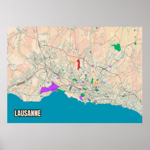 Lausanne Karte Poster