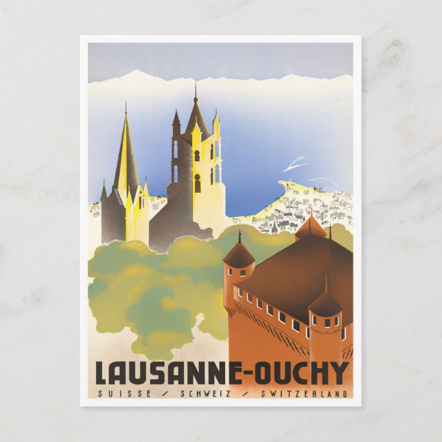 Lausanne Ouchy Schweiz Jahrgang Reise Postkarte (Vorderseite)