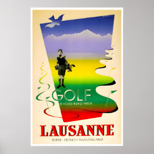 Lausanne Reiseplakat Schweizer Kunst Schweiz Golf Poster