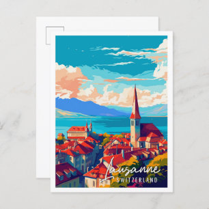 Lausanne Schweiz Vintage Illustration Postkarte