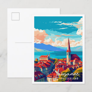Lausanne Schweiz Vintage-Reiseillustration Postkarte