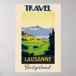 Lausanne Schweiz Vintage Travel Poster