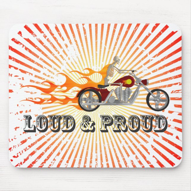 Laut u. stolz: Skeleton Radfahrer u. Flammen: Mousepad (Vorne)