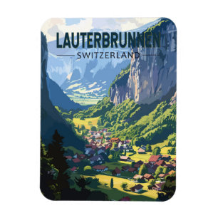 Lauterbrunnen Schweiz Reise Kunst Vintage Magnet