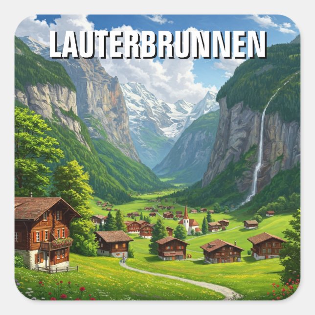 Lauterbrunnen Schweiz Reisen Quadratischer Aufkleber (Vorderseite)