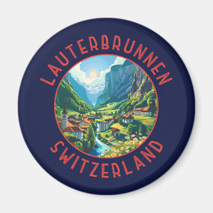 Lauterbrunnen Schweiz Retro Distressed Circle Magnet