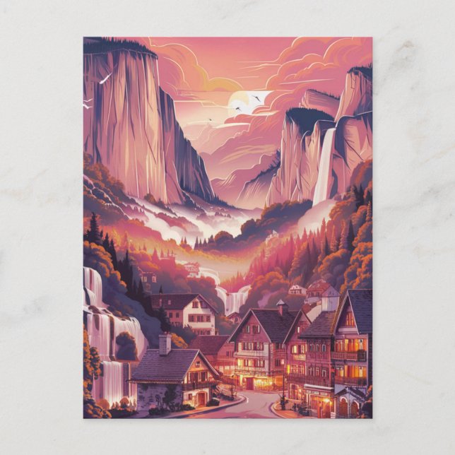 Lauterbrunnen Schweiz Rot Postkarte (Vorderseite)