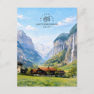 Lauterbrunnen Tal Schweiz Aquarell Postkarte
