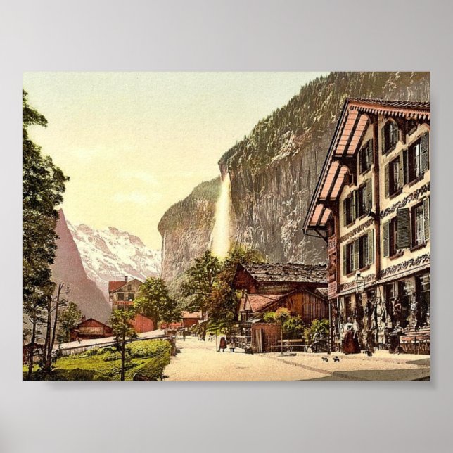 Lauterbrunnen-Tal, Straßenansicht mit Staubbach W Poster (Vorne)