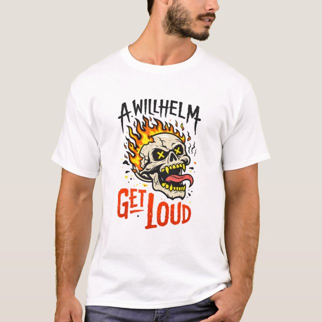 Lautes Flammendes Totenkopf-Grafik T-Shirt (Vorderseite)