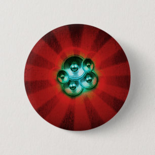 Lautsprecher und roter Sonnenaufgang Button