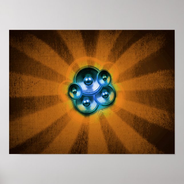 Lautsprecher und Sonnenaufgang Poster (Vorne)