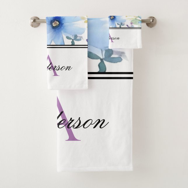 Lava & Blue Floral Monogram Badhandtuch Set (Insitu)