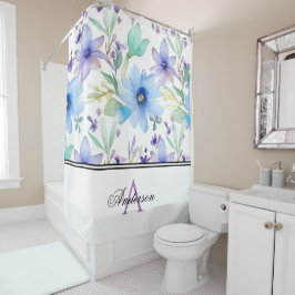Lava & Blue Floral Monogram Duschvorhang