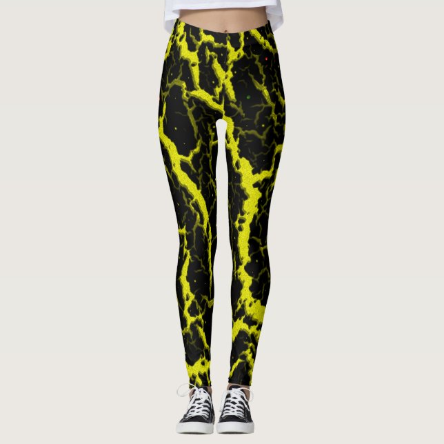 Lava, gecrackt - Gelb Leggings (Vorderseite)