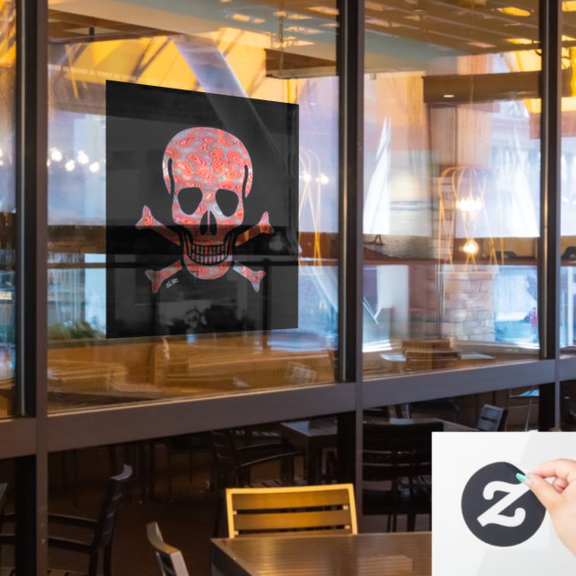 Lava Skull schwarz sq lg Fenster Klammern Rückstas Fensteraufkleber (Restaurantfenster)