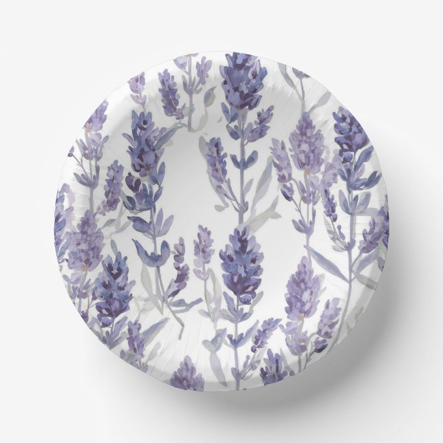 Lavanafelder | Lila Aquarell-Blumenmuster Pappteller (Vorderseite)