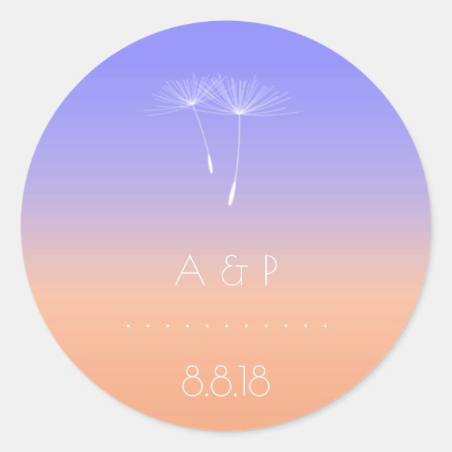 Lavanda Peach Gray Pastel Ombre Dandelion Runder Aufkleber (Vorderseite)