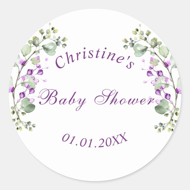 Lavander Blume Baby Shower Baby Shower Classic Runder Aufkleber (Vorderseite)