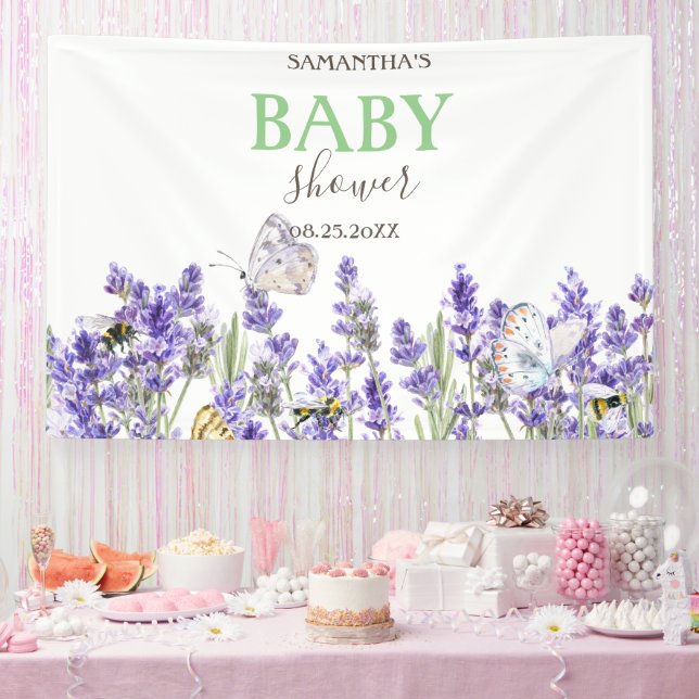 Lavander Butterflies Botanical Baby Shower Banner (Party)