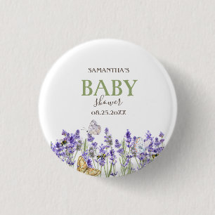Lavander Butterflies Botanical Baby Shower Button