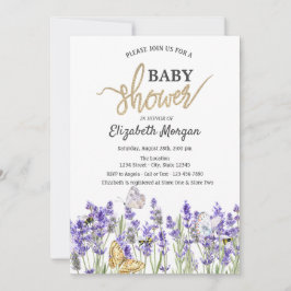 Lavander Butterflies Botanical Baby Shower Einladung
