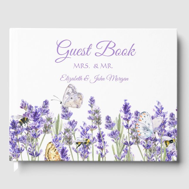 Lavander Butterflies Botanical Gästebuch (Vorderseite)