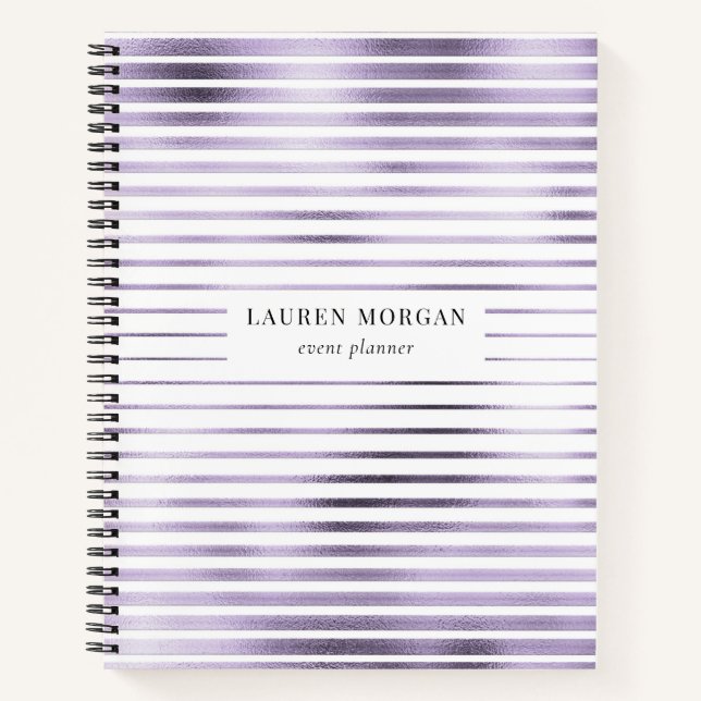 Lavander Metallic Stripes Monogramm-Notebook Notizbuch (Vorderseite)