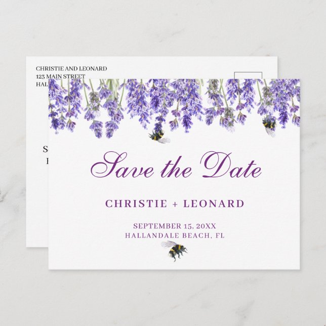 Lavander Simple Elegant Save the Date Postkarte (Vorne/Hinten)