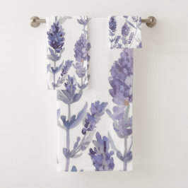 Lavanfelder | Lila Wasserfarben-Blumenmuster Badhandtuch Set
