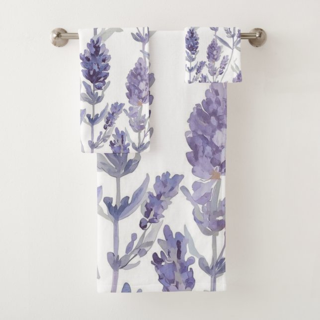 Lavanfelder | Lila Wasserfarben-Blumenmuster Badhandtuch Set (Insitu)