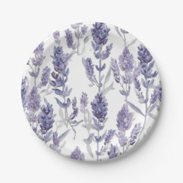 Lavanfelder | Lila Wasserfarben-Blumenmuster Pappteller