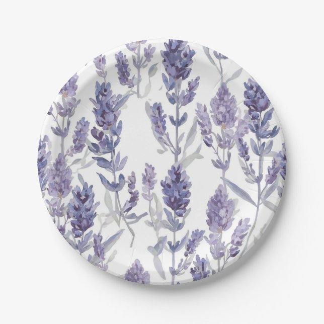 Lavanfelder | Lila Wasserfarben-Blumenmuster Pappteller (Vorderseite)
