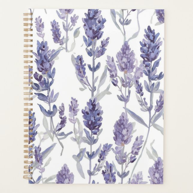 Lavanfelder | Lila Wasserfarben-Blumenmuster Planer (Vorderseite)