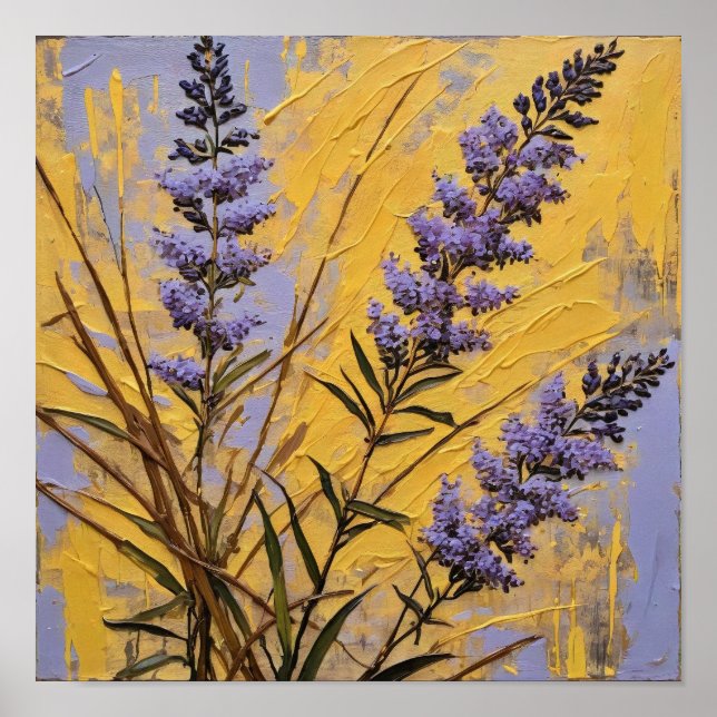 Lavanwildblumen auf goldenem texturierten Hintergr Poster (Vorne)