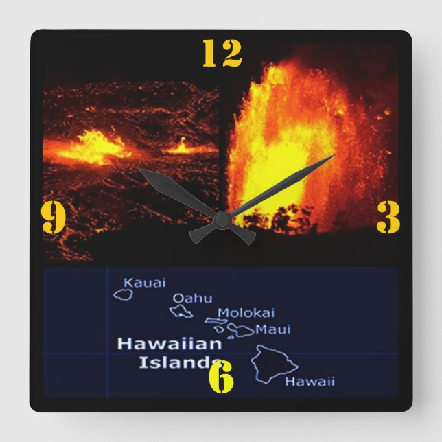 Lavastrom des Hawaiianischen Vulkans Quadratische Wanduhr (Vorderseite)
