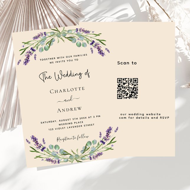 Lavder violet beige QR-Code UAWG Luxus Hochzeit Einladung (Von Creator hochgeladen)