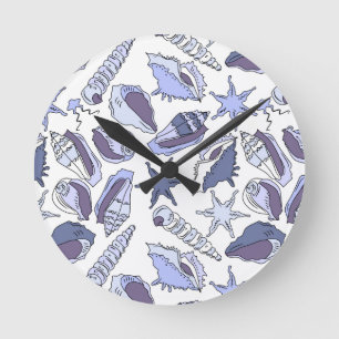 Lavendar Seashells Runde Wanduhr