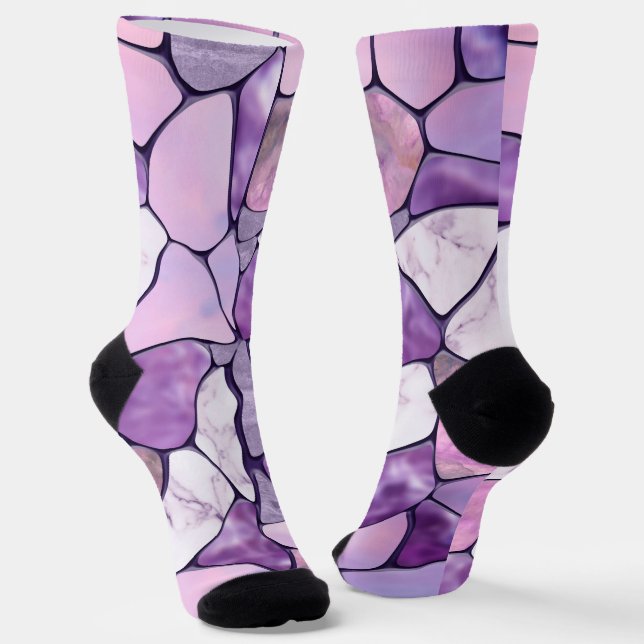 Lavendel Amethyst Marmorzellen abstrakt Socken (Gewinkelt)