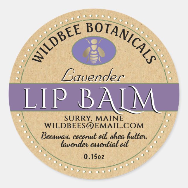 Lavendel an Kraft BeesWachs Lip Balm gepunktete Gr Runder Aufkleber (Vorderseite)