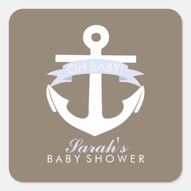 Lavendel Anchor und Ribbon Babydusche Quadratischer Aufkleber (Vorderseite)