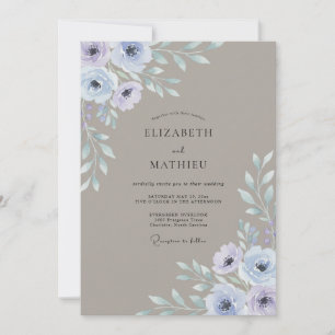 Lavendel-Anemone-Taupe-Hochzeit Einladung