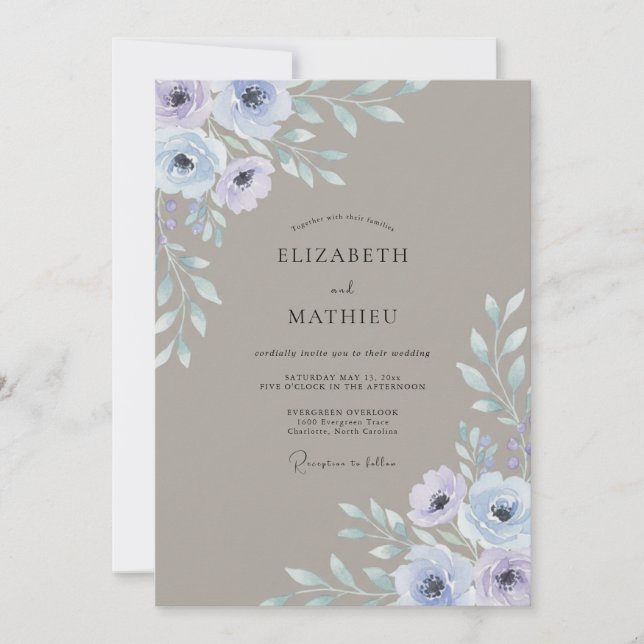 Lavendel-Anemone-Taupe-Hochzeit Einladung (Vorderseite)