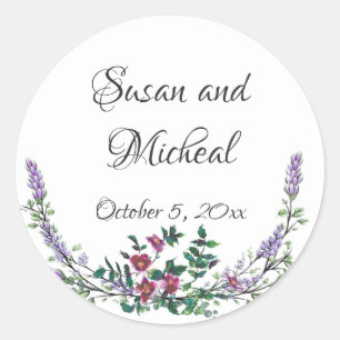 Lavendel Antike Rote Rose und Eukalyptus Runder Aufkleber