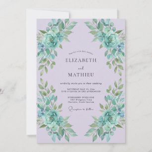 Lavendel-Aqua-Blüten-Hochzeit Einladung